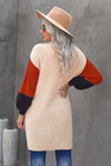 Color Block Rib-Knit Longline Cardigan with Front Pockets