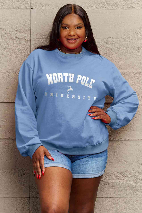 Simply Love Full Size NORTH POLE UNIVERSITY Graphic Sweatshirt