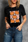 Round Neck Short Sleeve Pumpkin Graphic T-Shirt