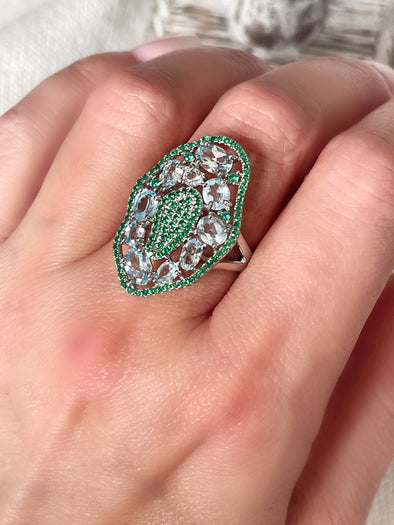 Sterling Silver Topaz Nano Emerald Statement Ring