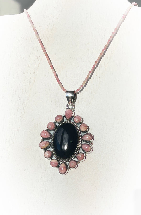 Sterling Silver Black Onyx/Rhodonite Custom Cluster Pendant