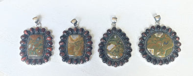 Sterling Silver Rhyolite Jasper Red Tiger Eye Cluster Pendants