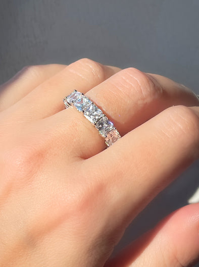 Sterling Silver CZ Eternity Band Princess Cut