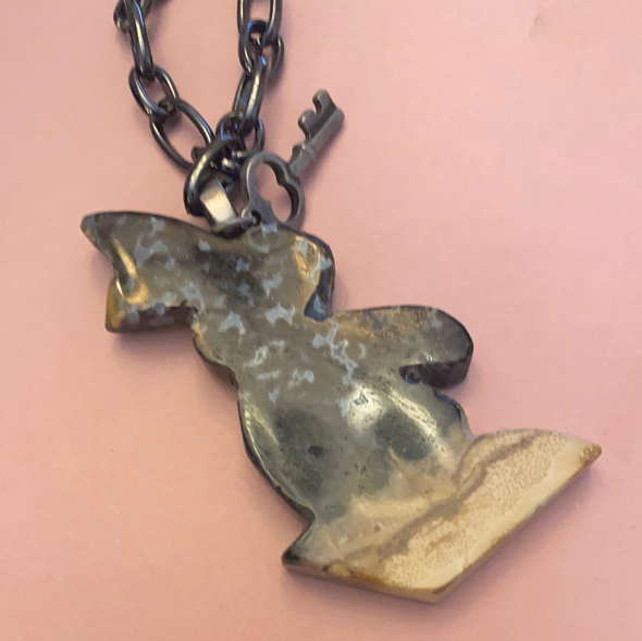 Palm Root Jasper Bunny Necklace 30”