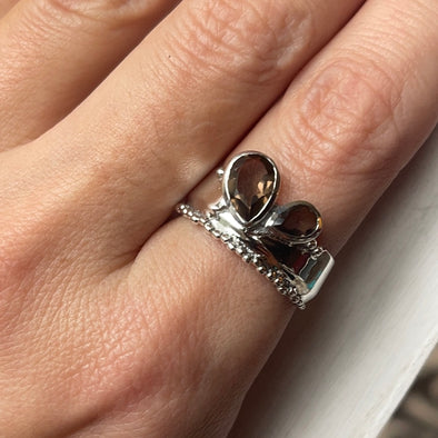 Sterling Silver Beaded Stone Band Ring