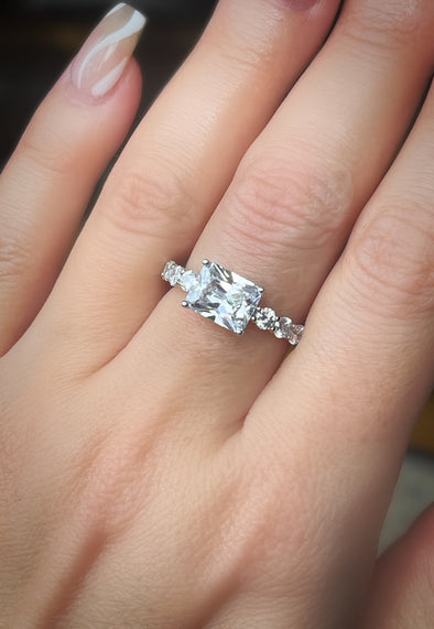 STERLING SILVER RHODIUM CZ PRINCESS RING