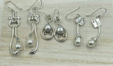 Sterling Silver Pearl Petal Earrings