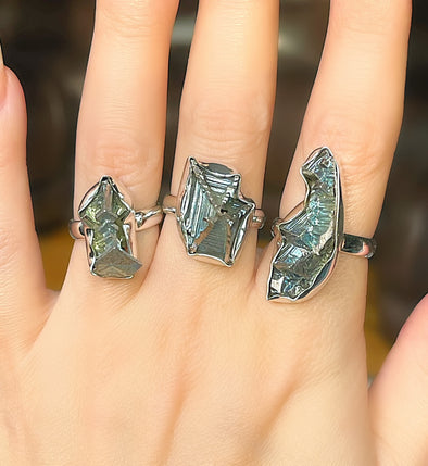 Sterling Silver Natural Bismuth Raw Stone Rings