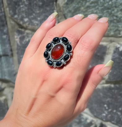 Sterling Silver Deep Carnelian Onyx Mini Cluster Ring