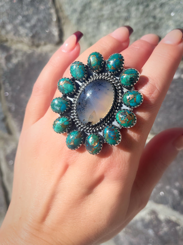 Sterling Silver Montana Agate Chrysocolla Mohave Cluster Rings