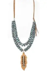Shania Suede + Turquoise Feather Necklace
