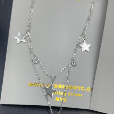 Sterling Silver Italian Star Double Chain Necklace