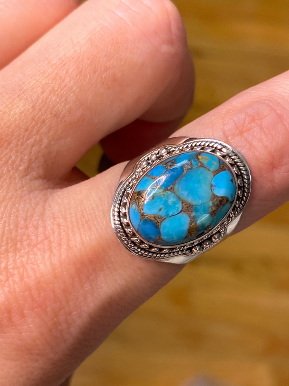 Sterling Silver Tibetan Turquoise Ring SZ 8
