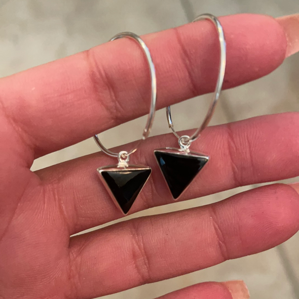 Sterling Silver Triangle Hoop Stone Earrings