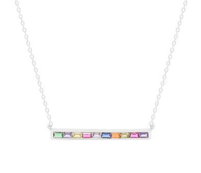 Sterling Silver Multi CZ Color Bar Necklace