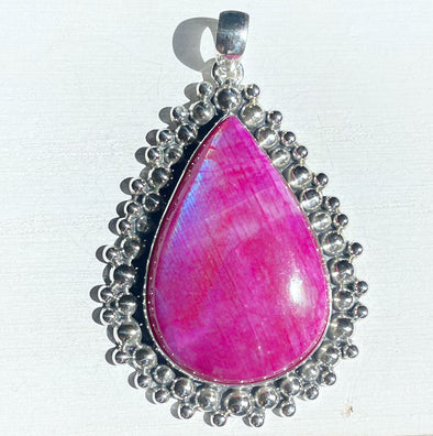 Sterling Silver Magenta Moonstone Artisan Pendant Necklace