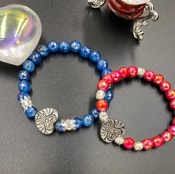 AB Faceted Blue Or Red Quartz Bracelets