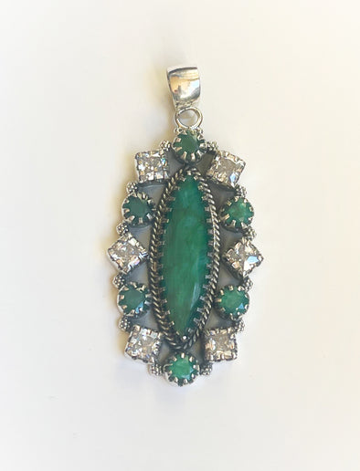 Sterling Silver Emerald/White Topaz Custom Cluster Pendant