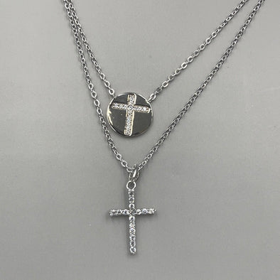 Sterling Silver Double Cross Necklace