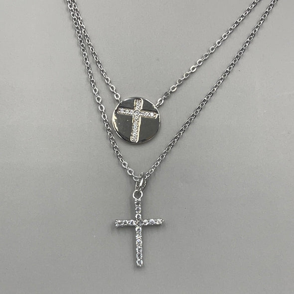 Sterling Silver Double Cross Necklace