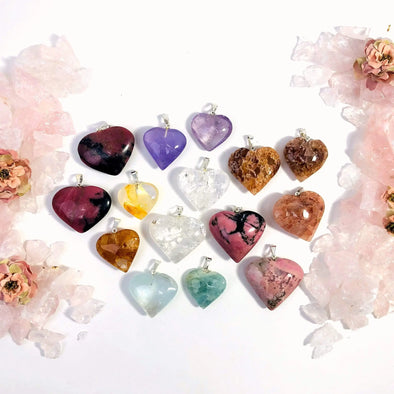 Gemstone Heart Pendants with Silver Toned Bail