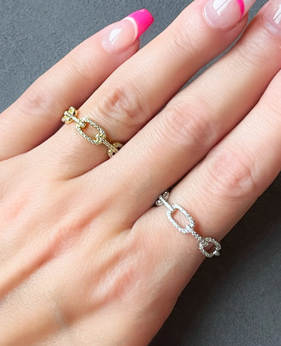 Sterling Silver Pave Link Ring