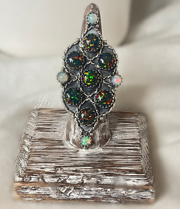 Sterling Silver Custom Black/Ethiopian Opal Custom Multi Stone Ring