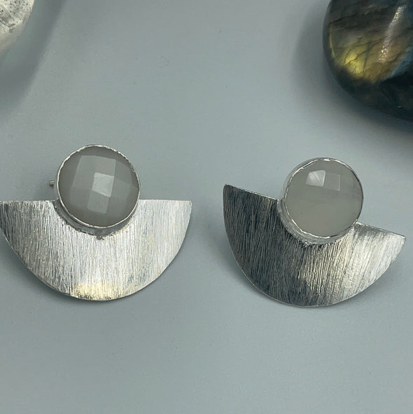 Sterling Silver Artisan Faceted Moonstone Earrings