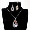 Agate Druzy Slice Pendant and Earring Set with Silver Electroplated Edge