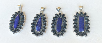 Sterling Silver Sapphire/Black Onyx Cluster Pendants