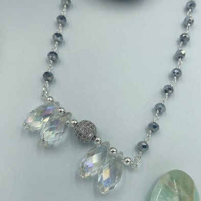 Faceted AB Crystal Drop Necklace 17” With Ext