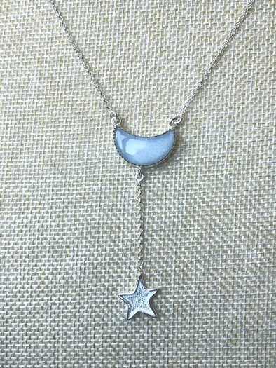 Sterling Silver Moon Drop Star Necklace
