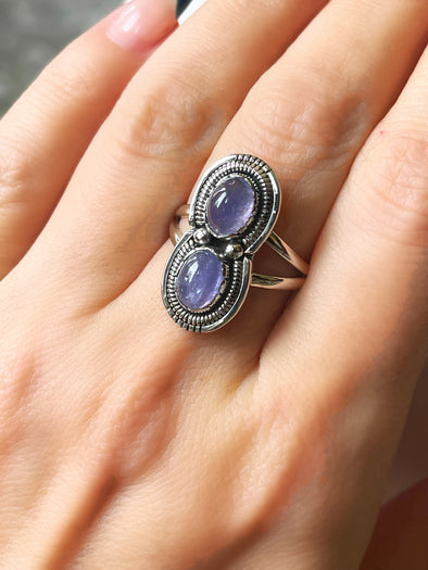 Sterling Silver Tanzanite Double Stone Artisan Ring