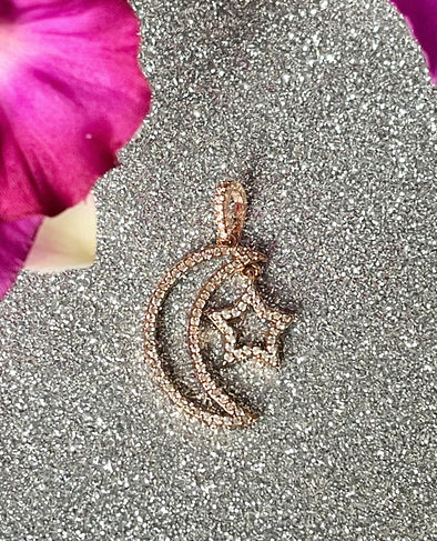 Rose Pave Moon Dangling Star Pendant