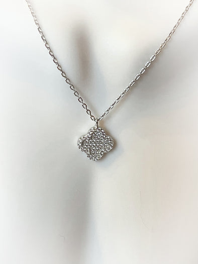 Sterling Silver Dainty Clover Pave Necklace