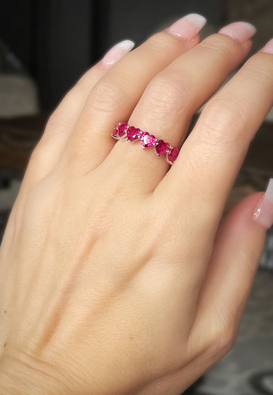 Sterling Silver Pink Heart Eternity Band