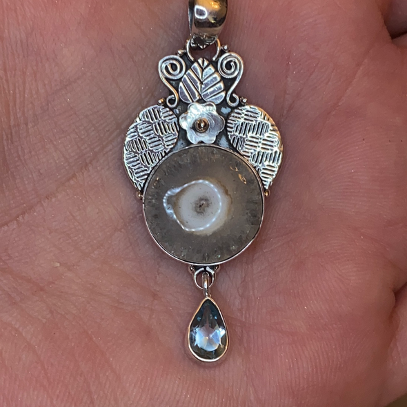 Sterling Silver Angel Wing Pendant Solar Quartz