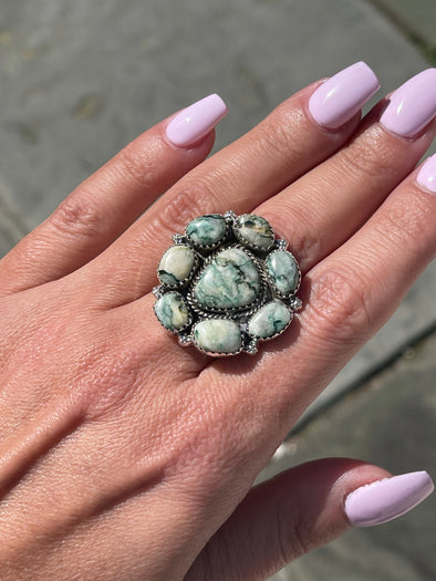 Sterling Silver Mariposite Full Silver Back Adjustable Ring
