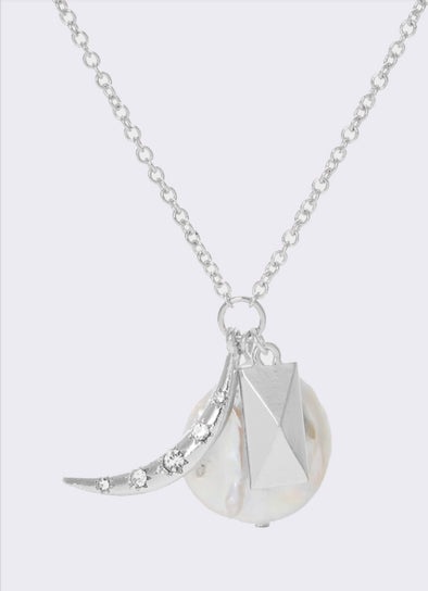 FRESHWATER PEARL MOON PENDANT NECKLACE