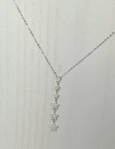 Sterling Silver Rhodium Star Drop Necklace
