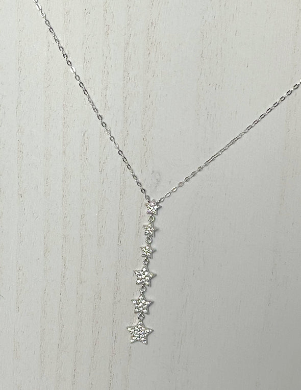 Sterling Silver Rhodium Star Drop Necklace