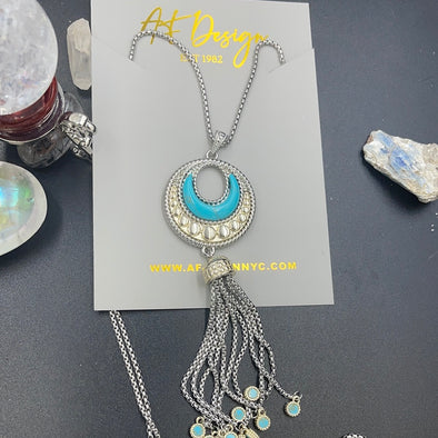 Howlite Two Tone Fringe Crescent Adjustable Necklace
