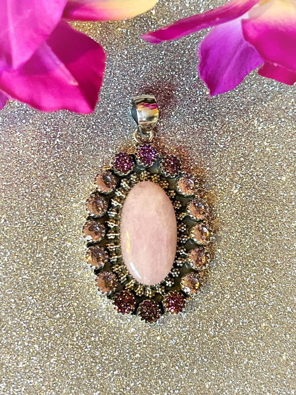 Sterling Silver Kunzite/Druzy/Quartz Pendant