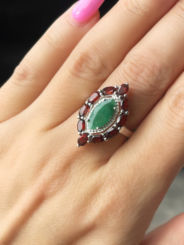 Sterling Silver Emerald Garnet Custom Ring