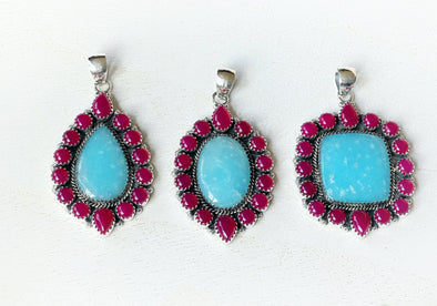Sterling Silver Smithsonite/Pink Onyx Custom Cluster Pendants