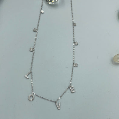 Sterling Silver Cz Love Necklace