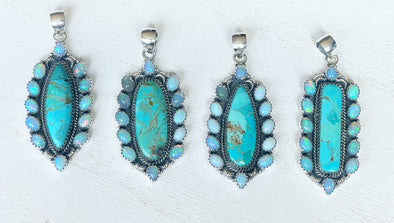 Sterling Silver Turquoise Opal Cluster Pendants