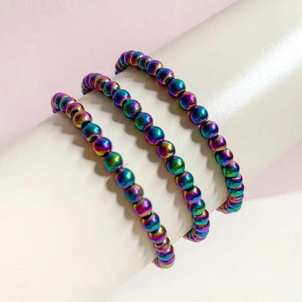 Rainbow Hematite Crystal Energy Stretch Bracelet (4mm)
