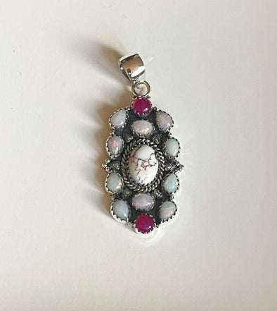 Sterling Silver Wild Hors/Pink Onyx/Opal Pendant