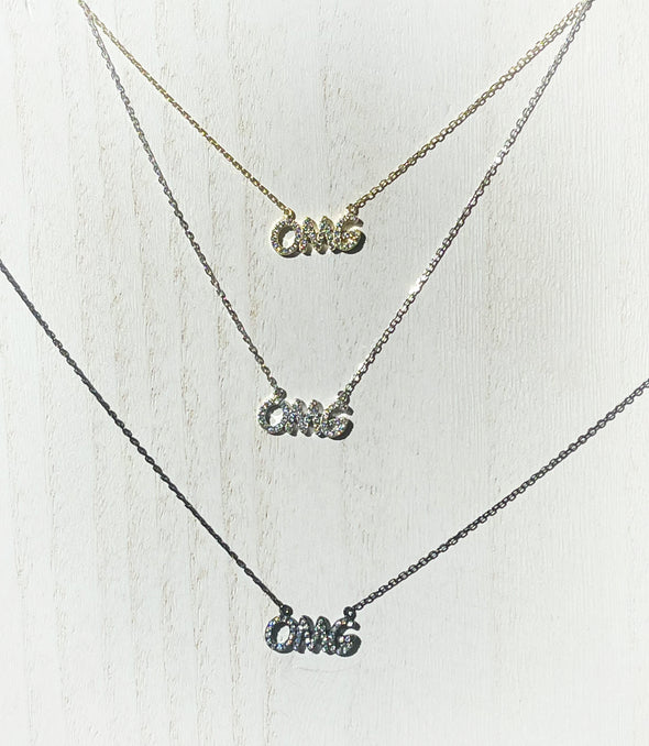 STERLING SILVER OMG CZ BLING NECKLACE